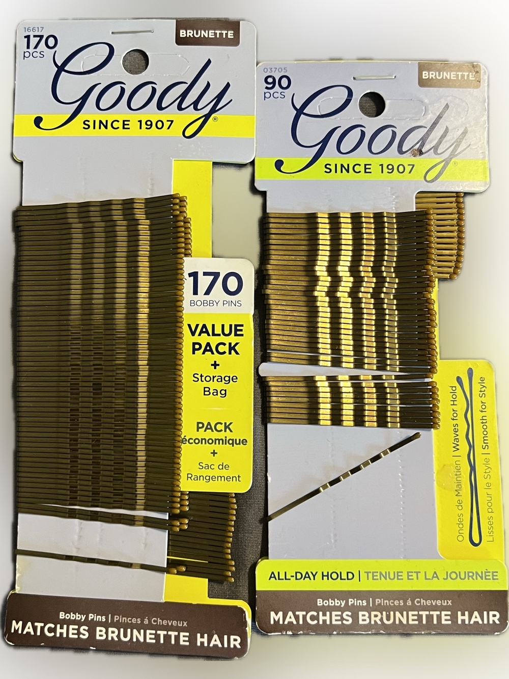 🔴Goody Brunette Bobby Pins Gold Tone Haircare Hair Clips